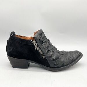 Frye Womens‎ 9.5B Sacha Overlay Shootie Boots Black Leather Western Cowgirl Heel